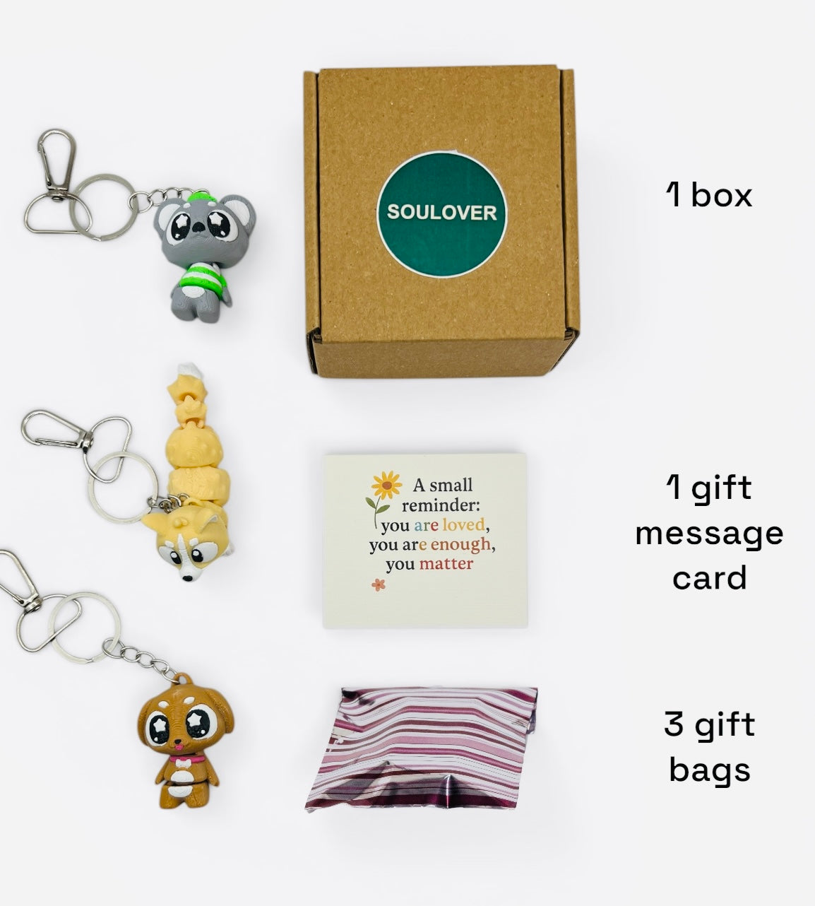 3 Pack 3D Printed Keychain Set -4