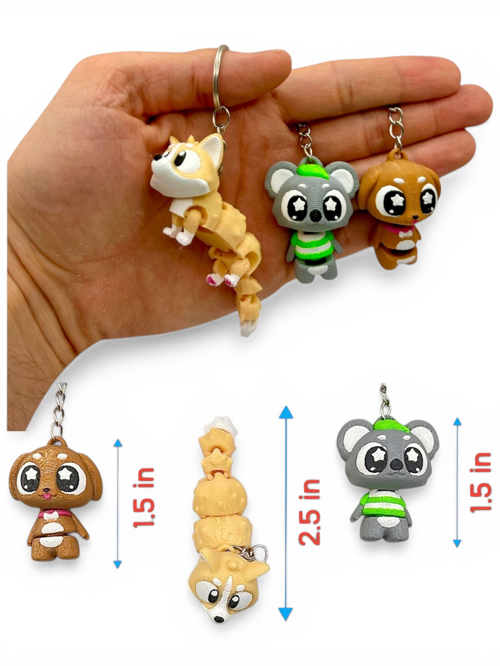 3 Pack 3D Printed Keychain Set -4